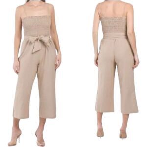 House of Harlow 1960 Linen Rayon Tan Cropped Jumpsuit Women's XS